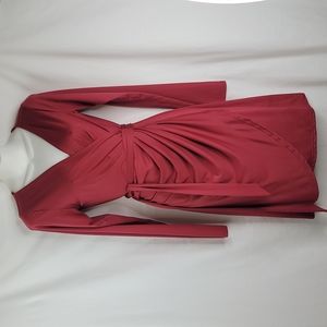 AUQCO red wine wrap long sleeve dress sz Med NWT